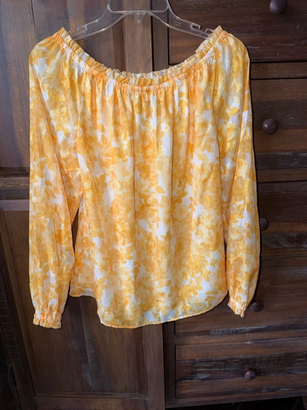 White House Black Market Yellow Floral Off-Shoulder Blouse - Picture 2 of 4